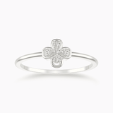 Petite flower diamond white gold ring