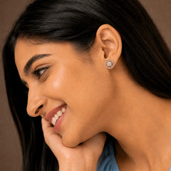 Aurelle Beaded Circle Diamond Stud Earrings