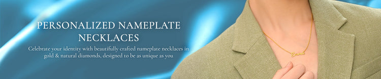 Personalized gold and diamond nameplate necklaces from Vairam are designed to reflect your unique style and identity.