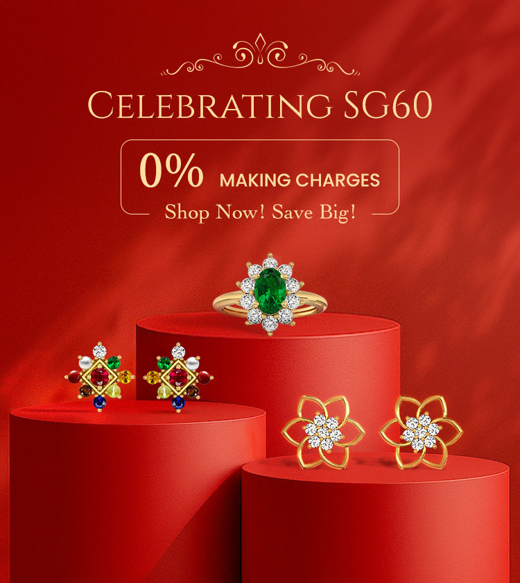 Celebrate Singapore’s 60th National Day in style – shop bold gold rings and vibrant diamond studs with 0% making charges from Vairam for a limited time.