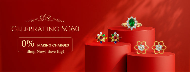 Celebrate Singapore National Day with Vairam, SG60 gold and diamond jewellery collection - 0% making charges on stunning rings, earrings, necklace, bracelets. Shop now! Save big!